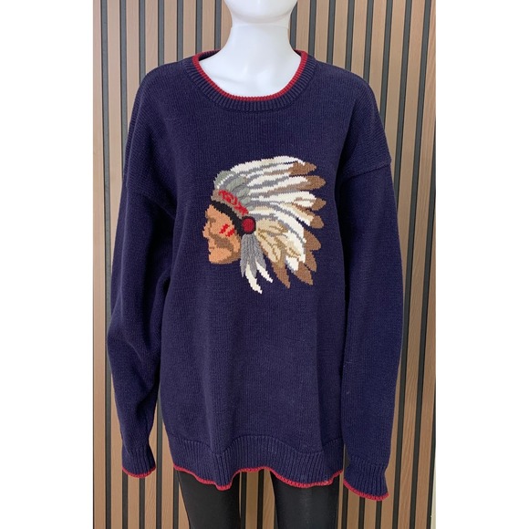 Vintage Stoneham Sportswear Navy Cotton Knit Sweater Native American Vintage XL